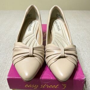 easy street Nude Pointed-Toe Flats with Knotted Accent